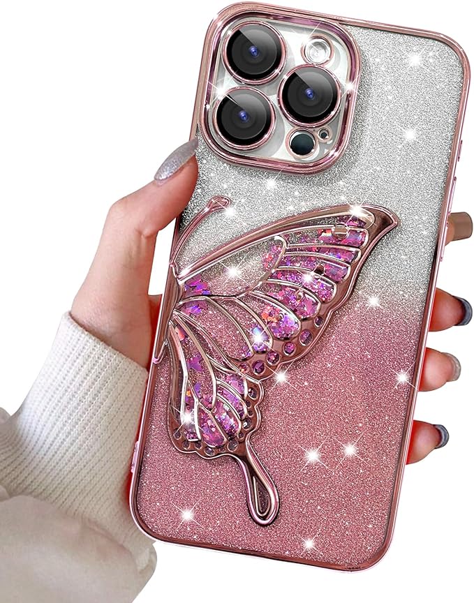 Tharlet 3D Butterfly Glitter Quicksand Case for iPhone 14 Pro Max – Purple