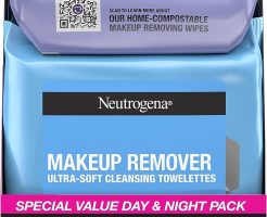 Neutrogena Day & Night Wipes, Makeup Remover Face Cleansing Towelettes & Night Calming Facial Cloths, 100% Plant Based Fibers Wipe Away Dirt, Alcohol-Free, 3 Packs of 25 ct, 75 ct