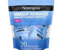 Neutrogena Makeup Remover Facial Cleansing Towelette Singles, Daily Face Wipes Remove Dirt, Oil, Makeup & Waterproof Mascara, Gentle, Individually Wrapped, 100% Plant-Based Fibers, 20 ct