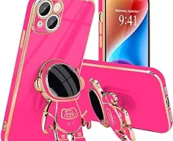 Compatible with iPhone 14 Case Cute 3D Astronaut Stand Design Camera Protection Shockproof Soft Back Cover for Apple iPhone 14 Phone Case, Hot Pink