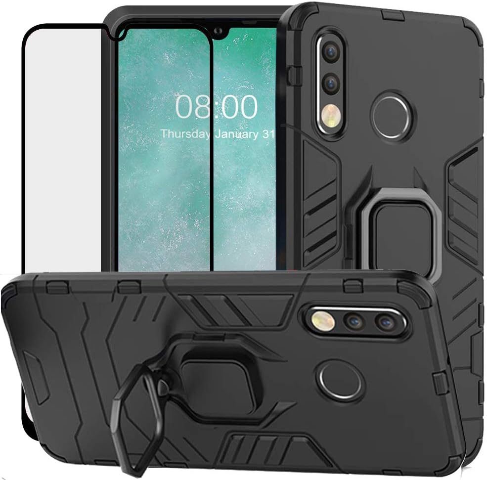 DuoLide for Huawei P30 Lite Case, 2 in 1 Hybrid Heavy Duty Armor Shockproof Defender Kickstand Dual Layer Bumper Hard Back Case Cover Tempered Glass Screen