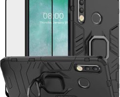 DuoLide for Huawei P30 Lite Case, 2 in 1 Hybrid Heavy Duty Armor Shockproof Defender Kickstand Dual Layer Bumper Hard Back Case Cover Tempered Glass Screen